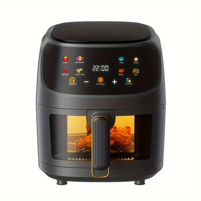 Air Frier 6L - Oilless Hot Air Fryer, Healthy Cooker, Small Oven With 8 Presets, Digital LCD Touch Screen, Visual Cooking Window, Non-Stick Basket