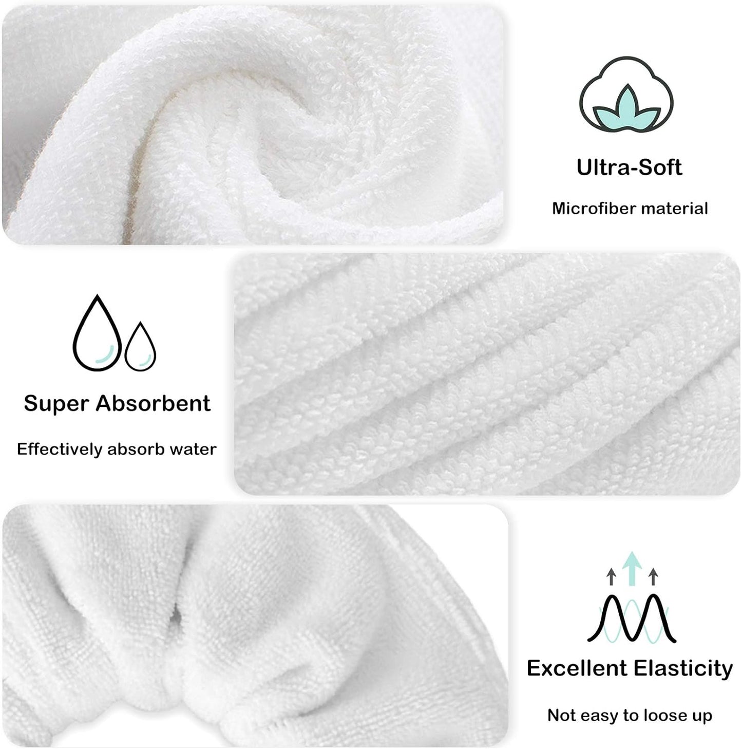 White Microfiber Quick-Dry Towel Scrunchie - Soft And Stylish Towel Scrunchies For Women And Perfect For Washing, Makeup, And Hair Accessories