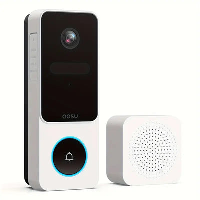 AOSU Doorbell Camera Wireless - Head To Toe View, Intelligent Package Detection, 2.4G Wi-Fi Video Doorbell With Chime, No Monthly Fees, Smart Human Detection, Works With Alexa And Google Assistant