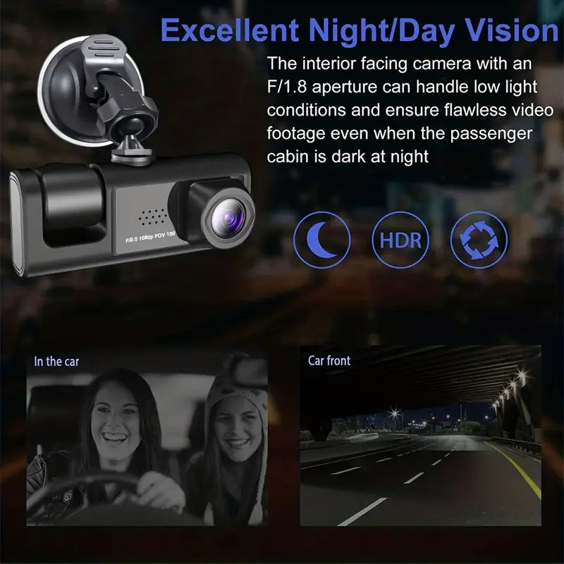 Baideluo Dual Car Dash Camera - HD 1080P Camera With IR Night Vision, Loop Recording 2" IPS Screen