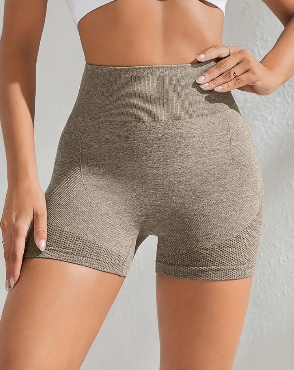 Khaki FlexFit™ Shorts - Breathable Butt-Lifting Solid Color Casual Athletic Shorts, Comfort Fit Gym Workout Bottoms For Women