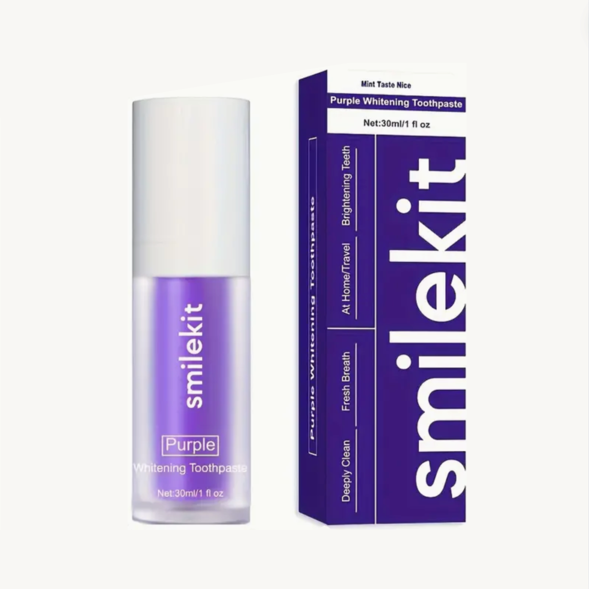 Smilekit Purple Whitening Toothpaste - 30ml Deep Clean & Fresh Breath, Mint Flavor, Gentle On Gums, Portable For Travel