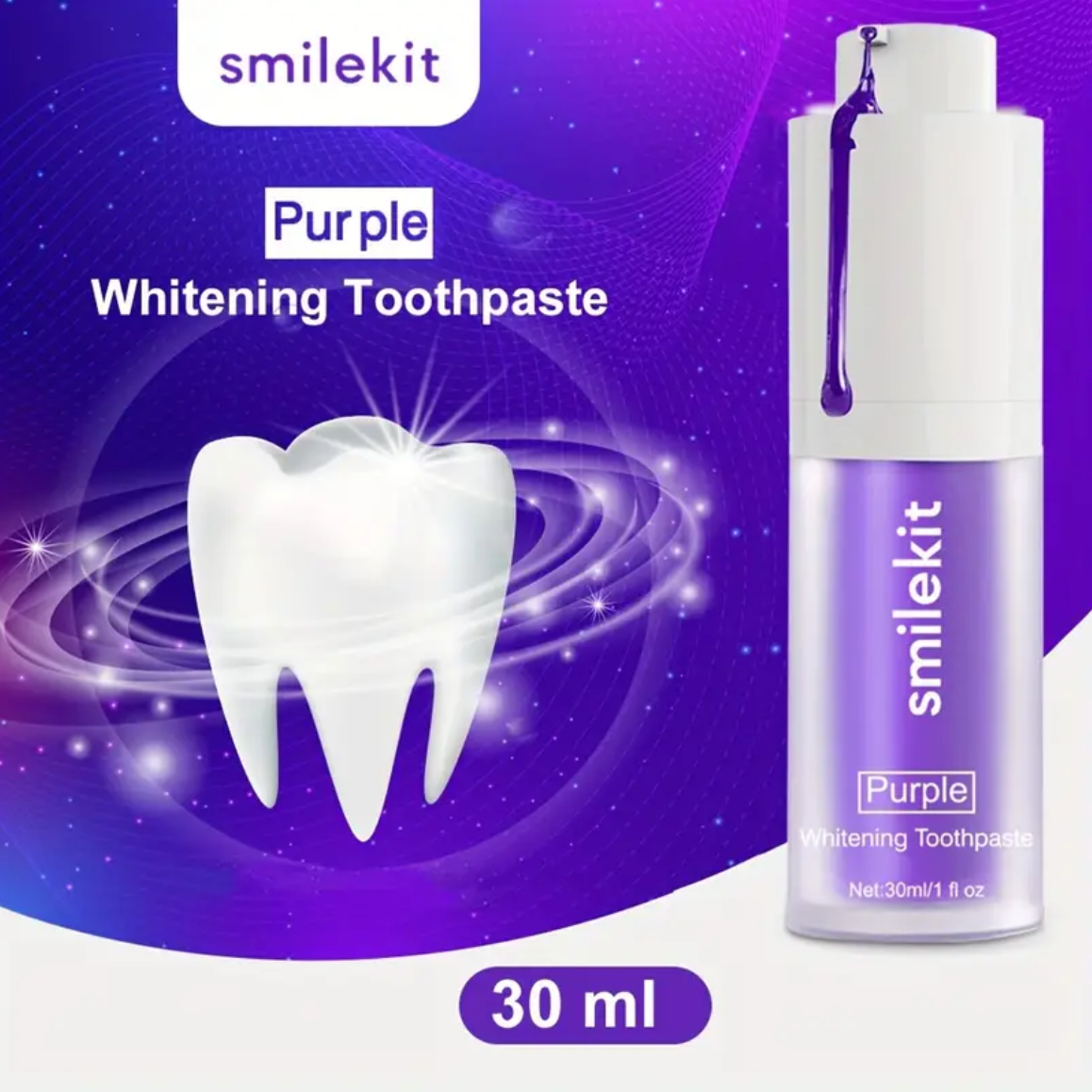 Smilekit Purple Whitening Toothpaste - 30ml Deep Clean & Fresh Breath, Mint Flavor, Gentle On Gums, Portable For Travel