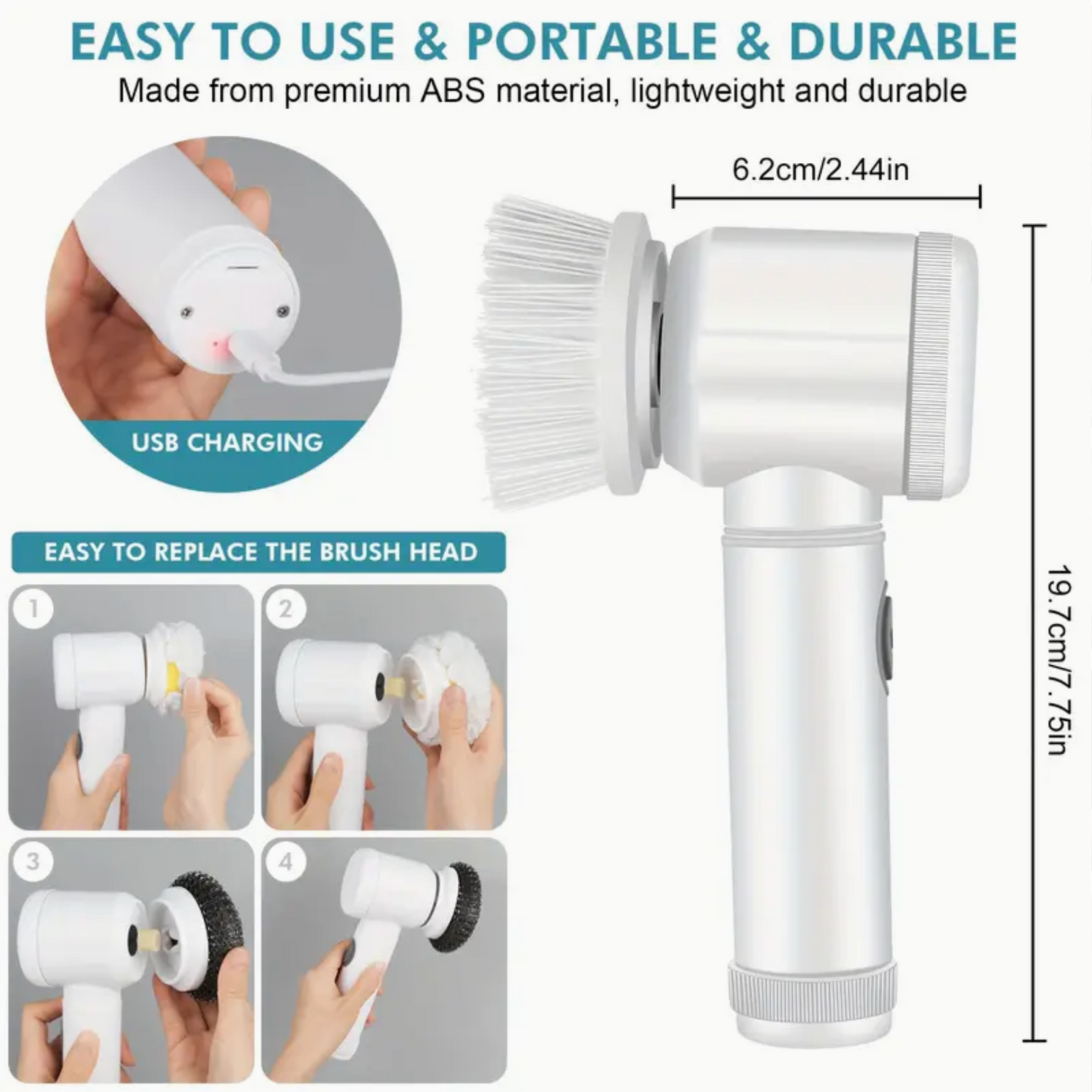 Kitchen Electric Scrubber - Power Cordless Electric Cleaning Brush, Handheld Rechargeable Shower Scrubber, Suitable For Bathroom, Kitchen, Bathtub, Tile And Shower, Cleaning Supplies