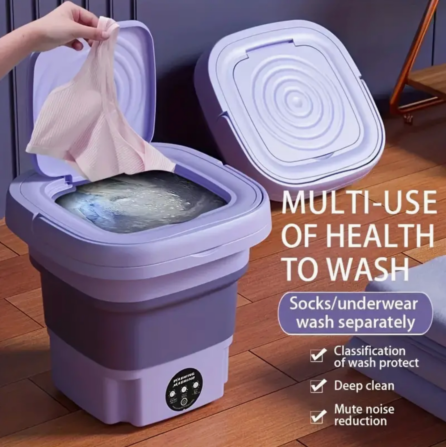 Portable Mini Washing Machine 8L - Foldable, Fully Automatic Portable And Compact Clothing, Underwear, Panties And Socks For Apartment, Dorm, Perfect For Baby Clothes Camping And RV Travel