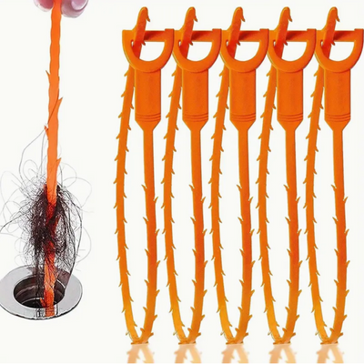 Drain Snake Hair Clog Remover (5 Pack) - Orange Drain Cleaner Tool for Sink Shower Bathtub Tub