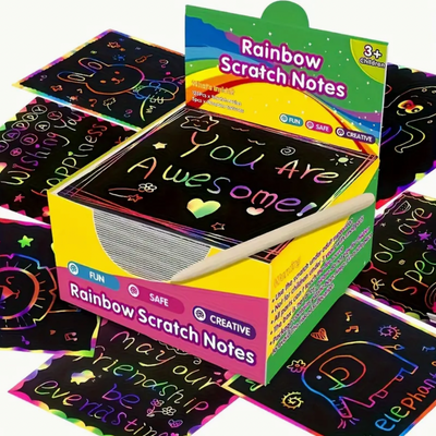 Magic Rainbow Scratch Off Paper 50pc - Rainbow Scratching Cardboard Supply For Kids, Perfect DIY Party Event, Birthday, Christmas Gift