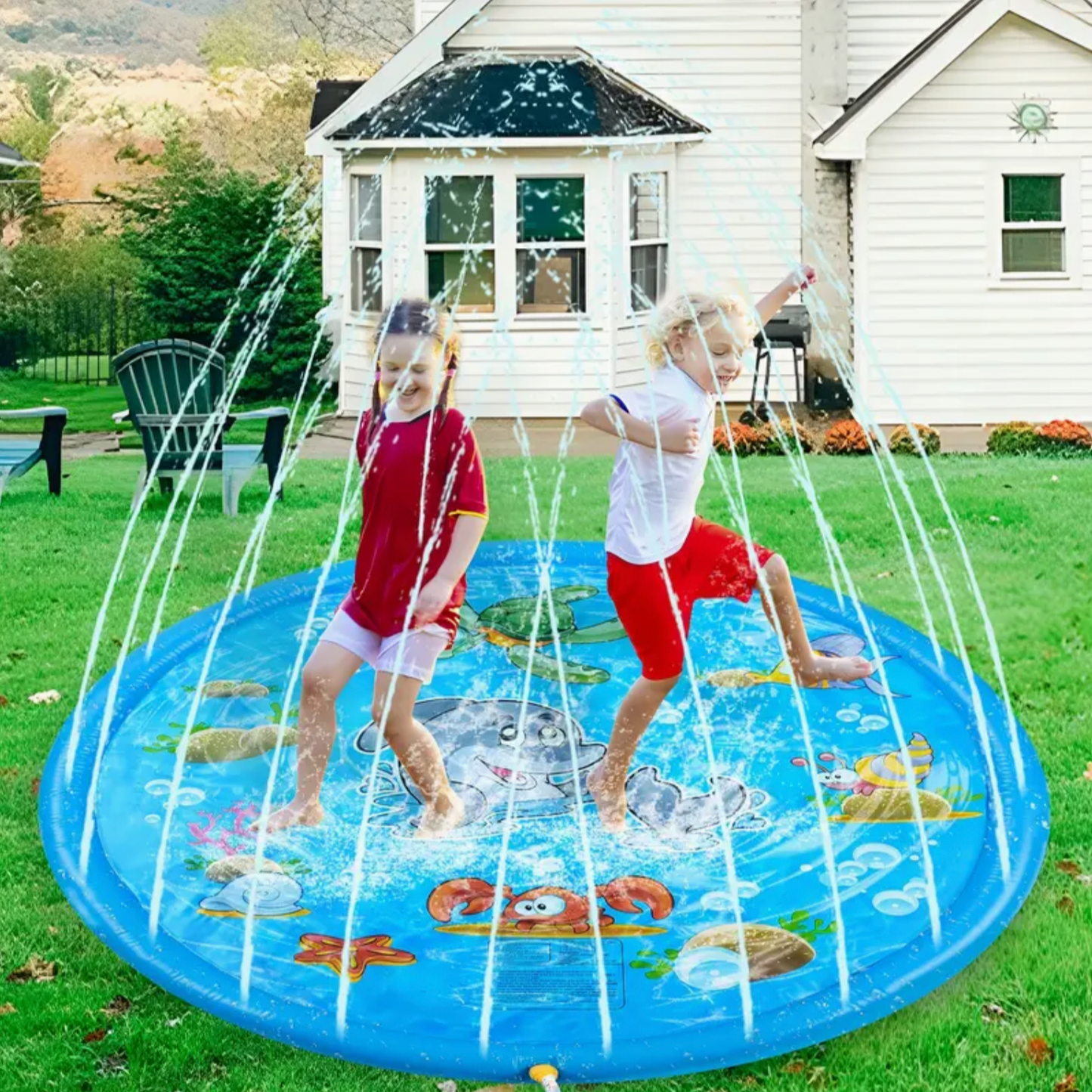 Small Splash Pad for Toddlers and Pets - Outdoor Inflatable Game Water Lawn, Collapsible Play Bed Outdoor Carpet, Water Bath, Garden Sprinkler Pvc Inflatable Mattress Test Water Play Bed, Summer Gift