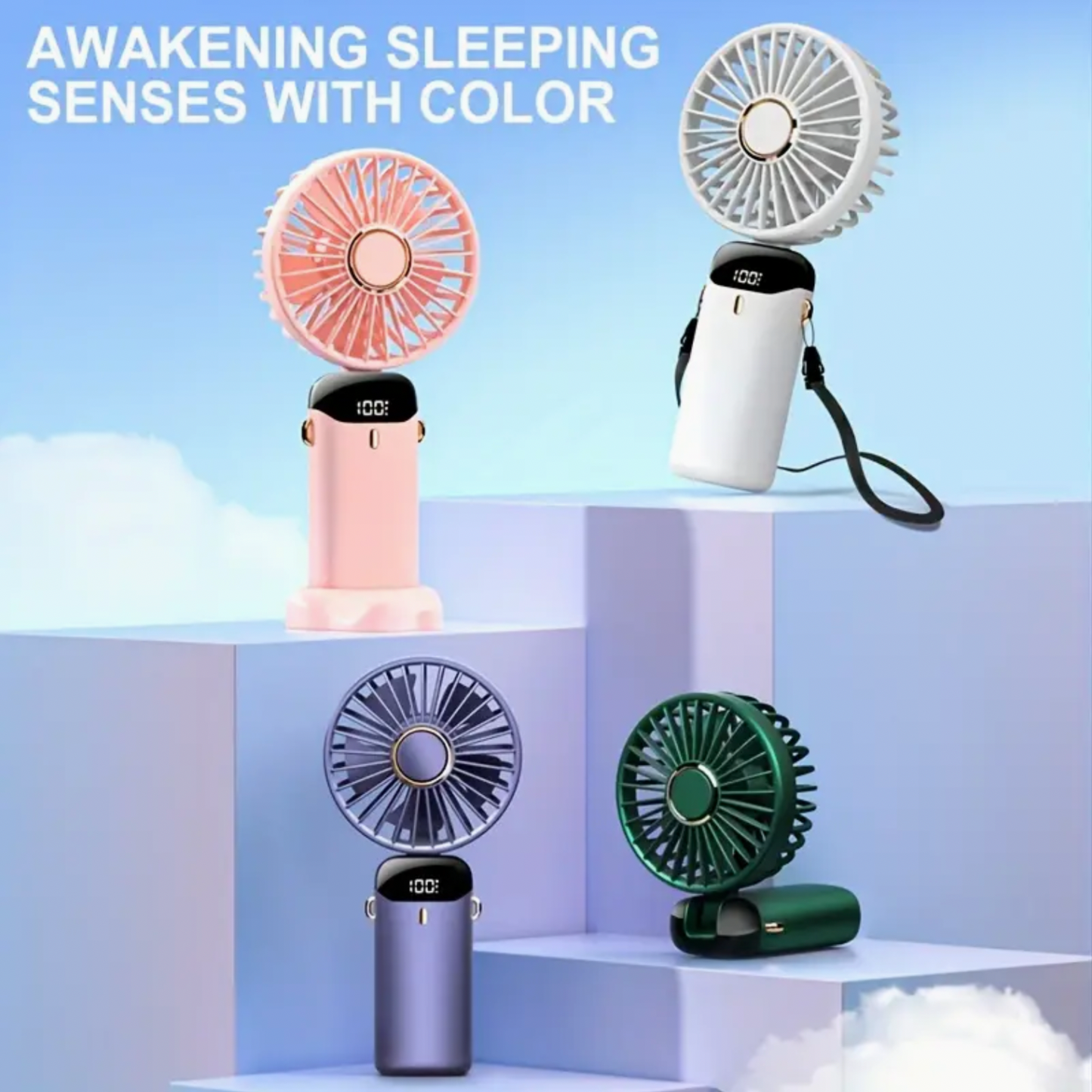 Portable Mini Fan With LED Display - Handheld, USB Rechargeable With 5 Speeds, 90° Foldable Battery Operated, Desk Fan Working Time For Office Bedroom Outdoor Travel Camping Back To School Supplies