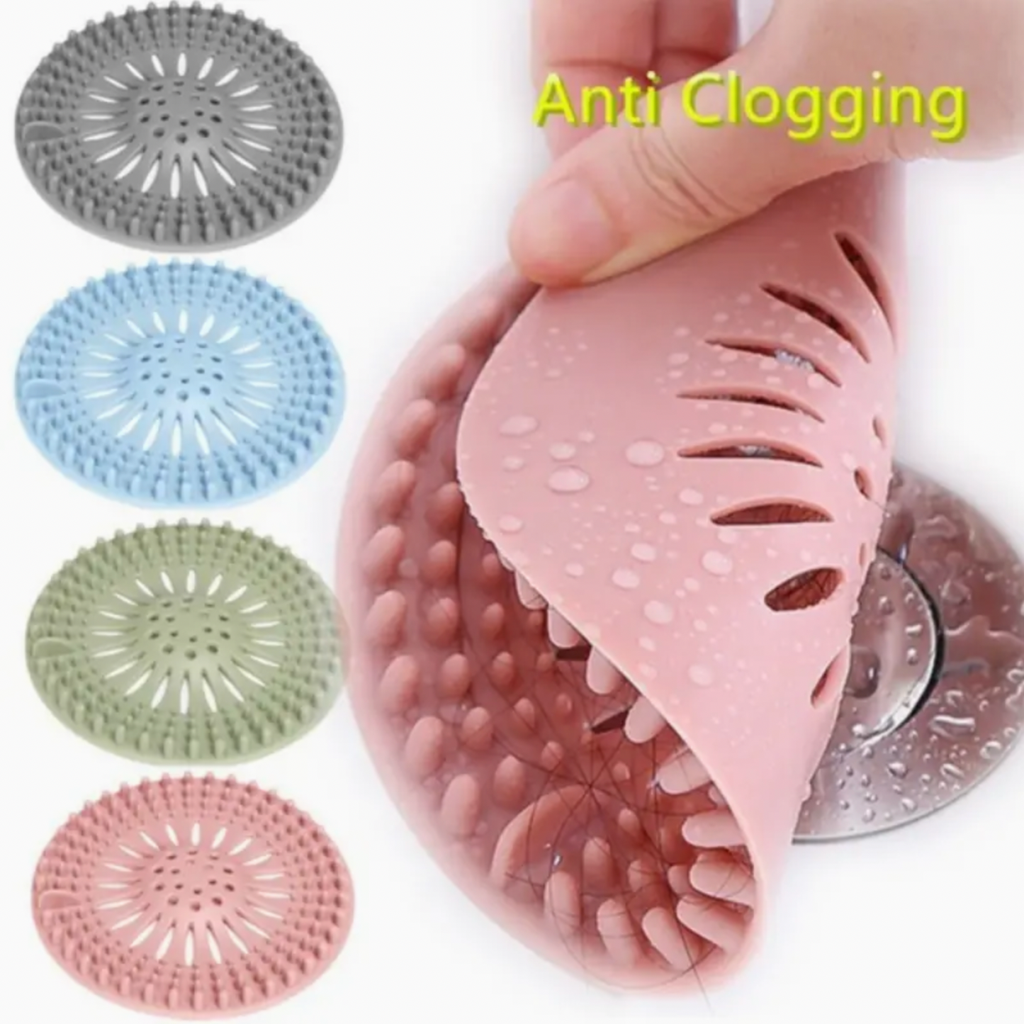 Shower Drain Hair Catcher - Silicone Drain Mat, Hair & Debris Strainer For Bathroom And Kitchen Sinks, Silicone Sink Filter, Easy Install & Clean, Shower And Bathtub Accessories