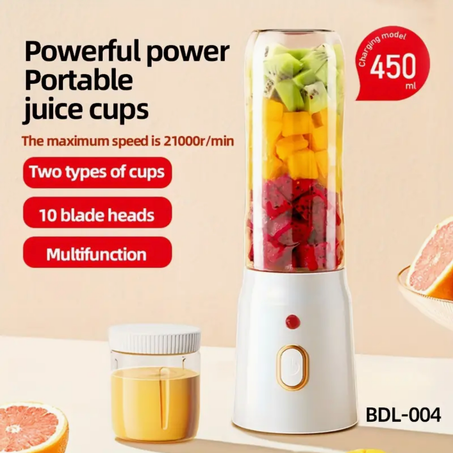 Portable Blender and Fruit Juicer 450ml - 3pcs USB Rechargeable Fruit Juicer, Multifunctional Dual-Cup Blender, Ideal For Home And Student Use, Kitchen Tools, Gift For Dorm