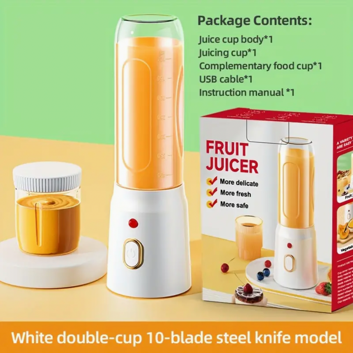 Portable Blender and Fruit Juicer 450ml - 3pcs USB Rechargeable Fruit Juicer, Multifunctional Dual-Cup Blender, Ideal For Home And Student Use, Kitchen Tools, Gift For Dorm