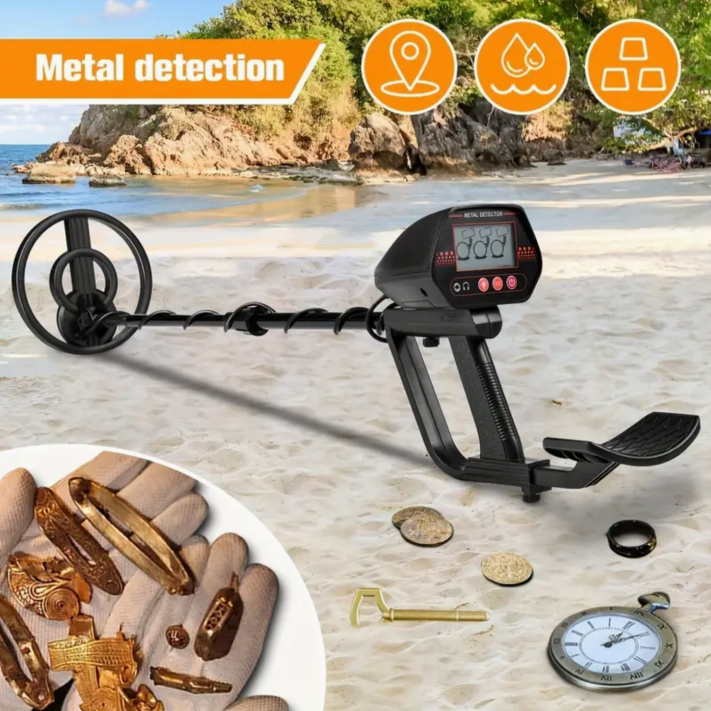 MD4070 Underground Metal Detector - Beach Treasure Hunter Handheld, High Sensitivity Is Mainly For Adults, Can Detect Coin-sized Objects Up To 5 Inches Deep And Larger Objects Up To 3 Feet Deep