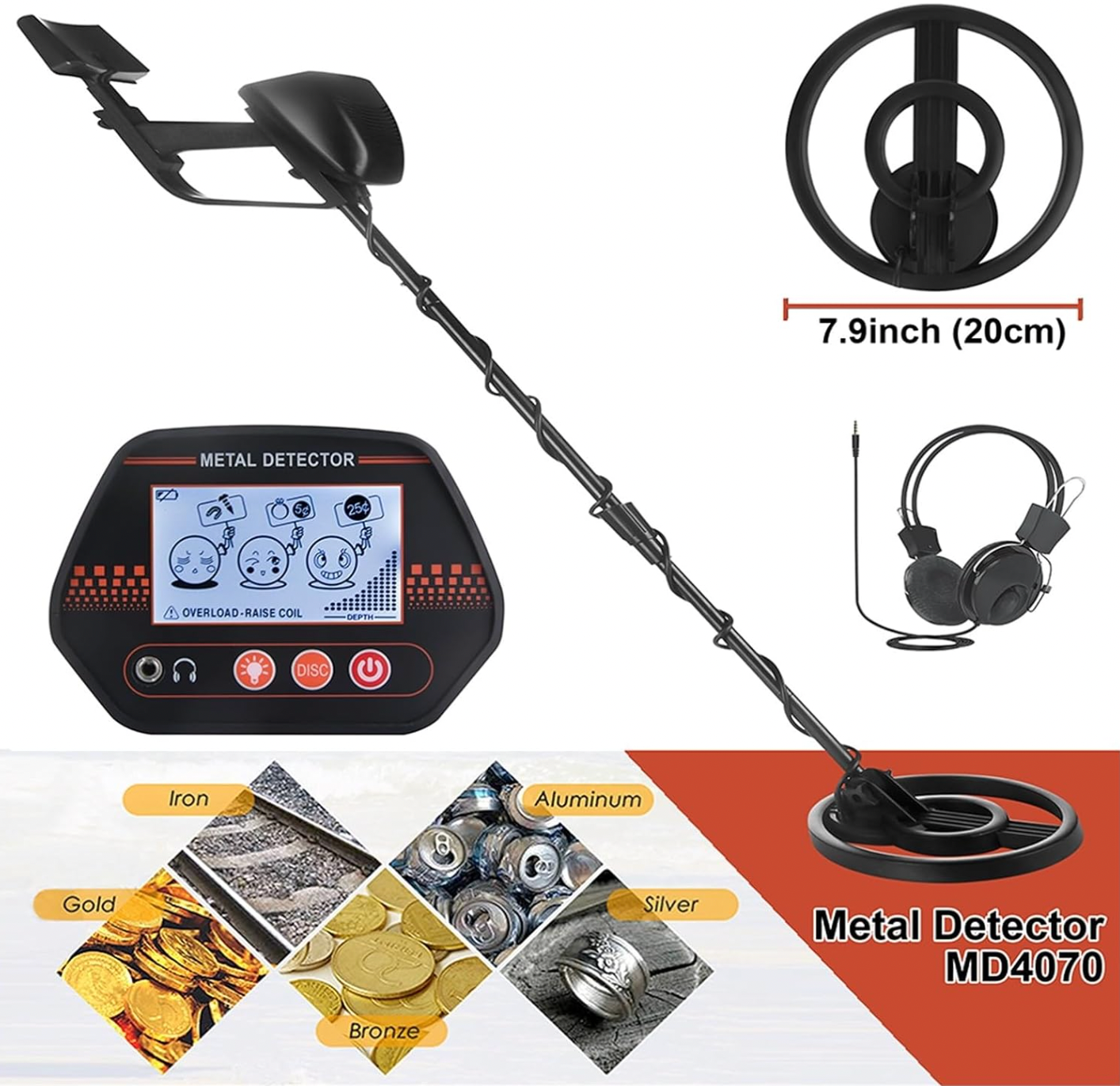 MD4070 Underground Metal Detector - Beach Treasure Hunter Handheld, High Sensitivity Is Mainly For Adults, Can Detect Coin-sized Objects Up To 5 Inches Deep And Larger Objects Up To 3 Feet Deep