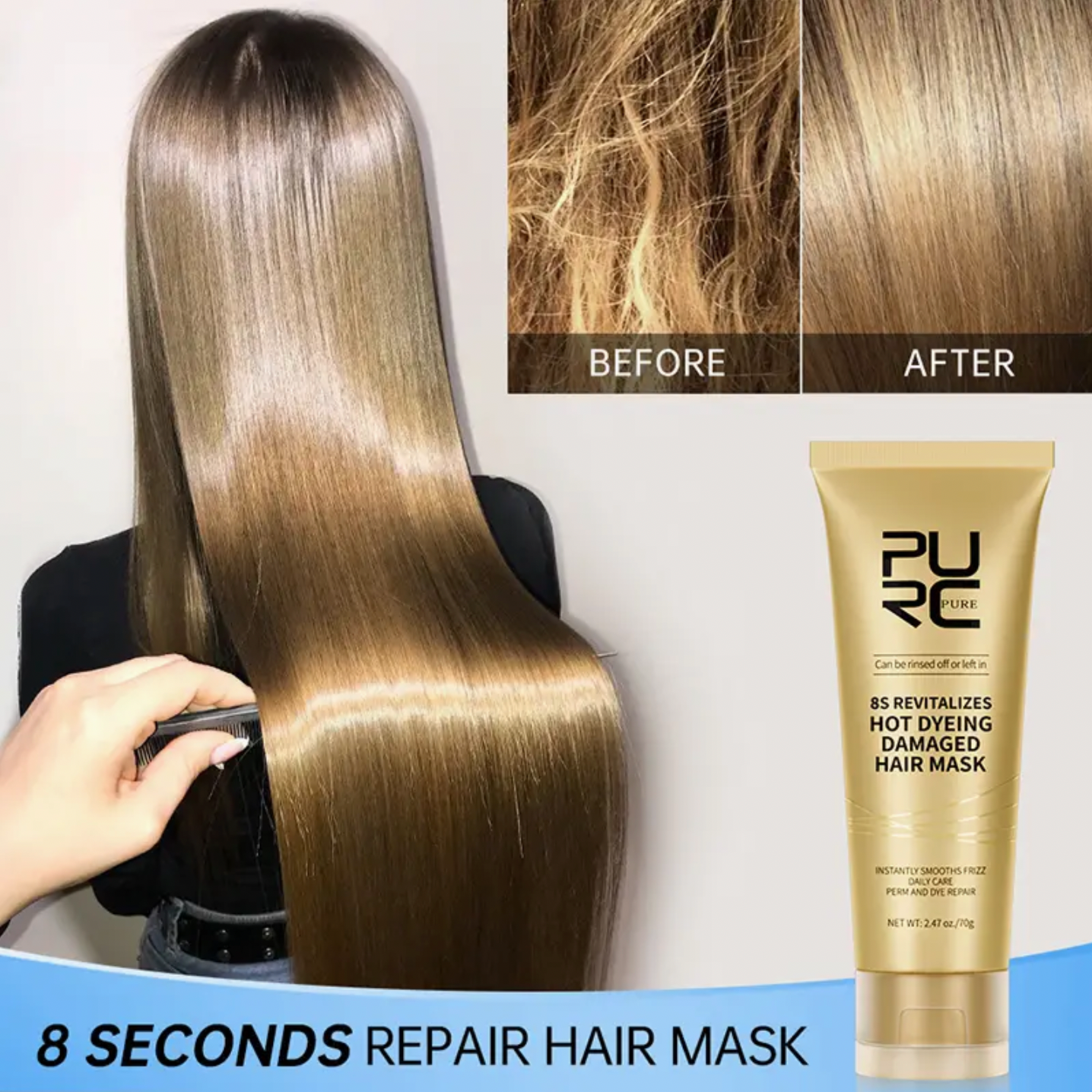 PURE Keratin Smoothing Hair Cream - 8 Second Hair Mask Professional Smoothing Straightening Hair, Hair Care Product