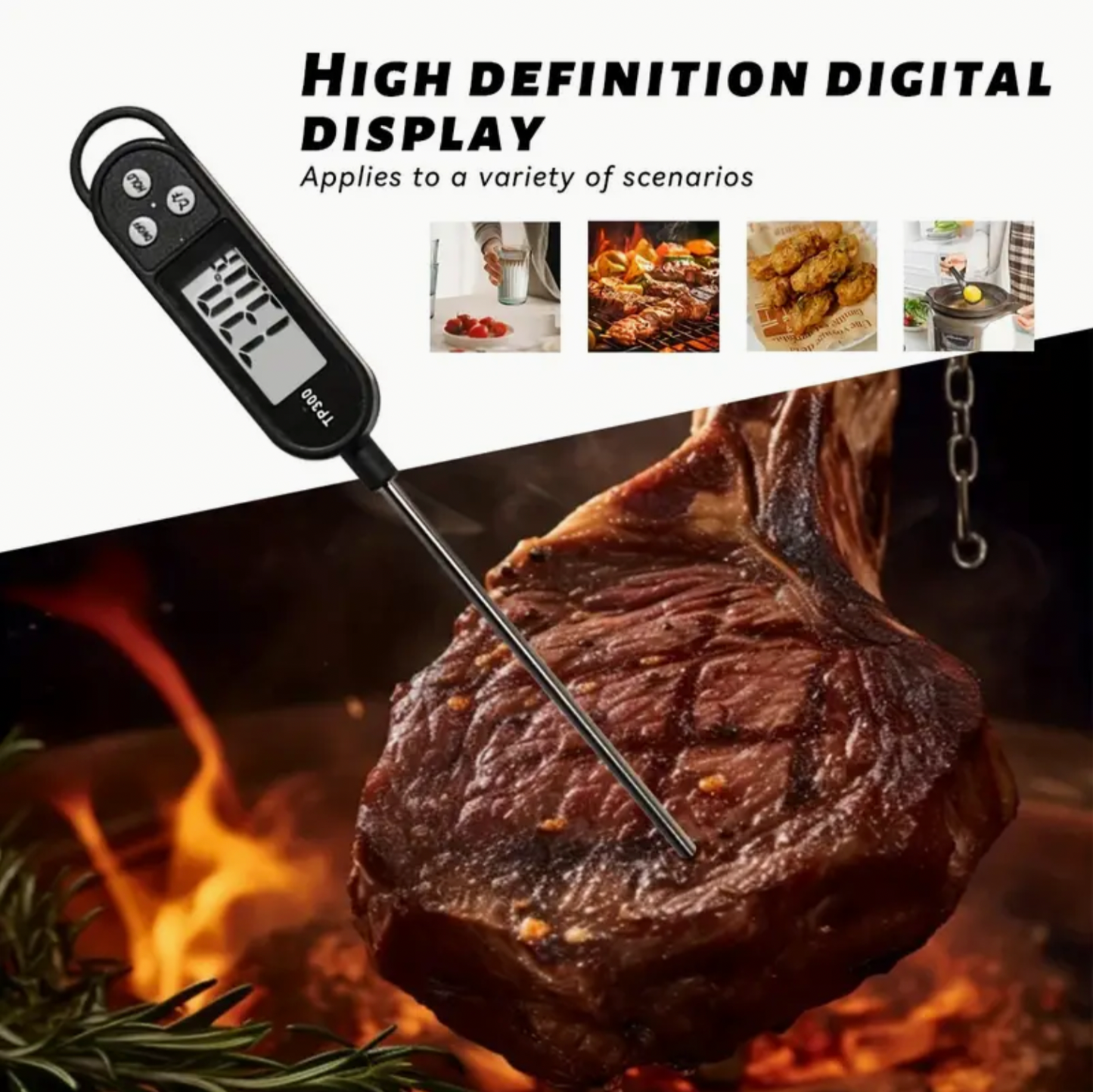 Digital Cooking Food Thermometer - Instantly Read Meat Temperature, Baking Thermometer, Digital Cooking Food Thermometer With Long Probe For Grill, Kitchen, BBQ, Smoker, Oven, Kitchen Accessories, Dorm Essentials