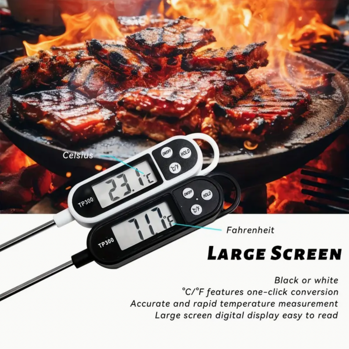 Digital Cooking Food Thermometer - Instantly Read Meat Temperature, Baking Thermometer, Digital Cooking Food Thermometer With Long Probe For Grill, Kitchen, BBQ, Smoker, Oven, Kitchen Accessories, Dorm Essentials