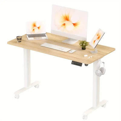 BEXEVUE Electric Height Adjustable Desk - 48 x 28 Inch, Standing Desk With Splice Board, Sit Stand Desk With Castors, Stand Up Desk, Computer Desk For Home Office