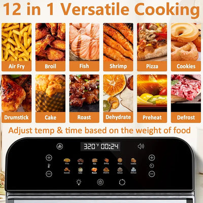 WHALL Air Fryer Oven 12.5QT - No Teflon, Stainless Steel, Programmable, Dishwasher Safe Accessories, LED Touchscreen