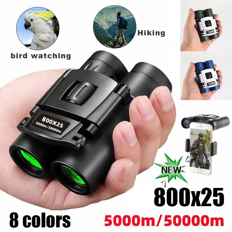 High Power 8x Magnifying Binocular - 800x25 Powerful Binoculars Long Range Telescope HD Zoom Portable Folding Low Light Night Vision 4K For Outdoor Hunting Tourism Camping