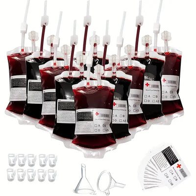 32pcs Reusable Halloween Blood Bag Drink Containers - Vampire Beverage Pouches For Cosplay & Halloween Parties