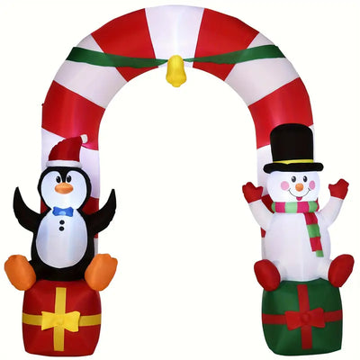 9ft Inflatable Christmas Candy Cane Arch With Penguin Snowman - Blow-Up Outdoor LED Yard Display For Lawn Garden