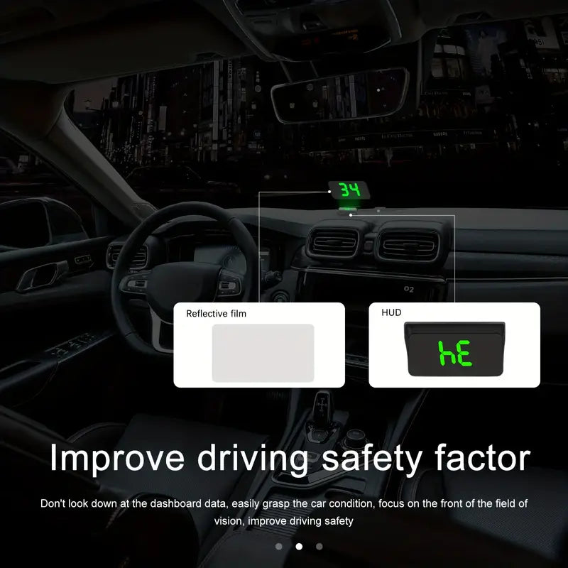 HUD Head Up Car Display - Speedometer, Vehicle Speed Multifunctional LCD Projection, Instrument Cluster MPH Or KMH