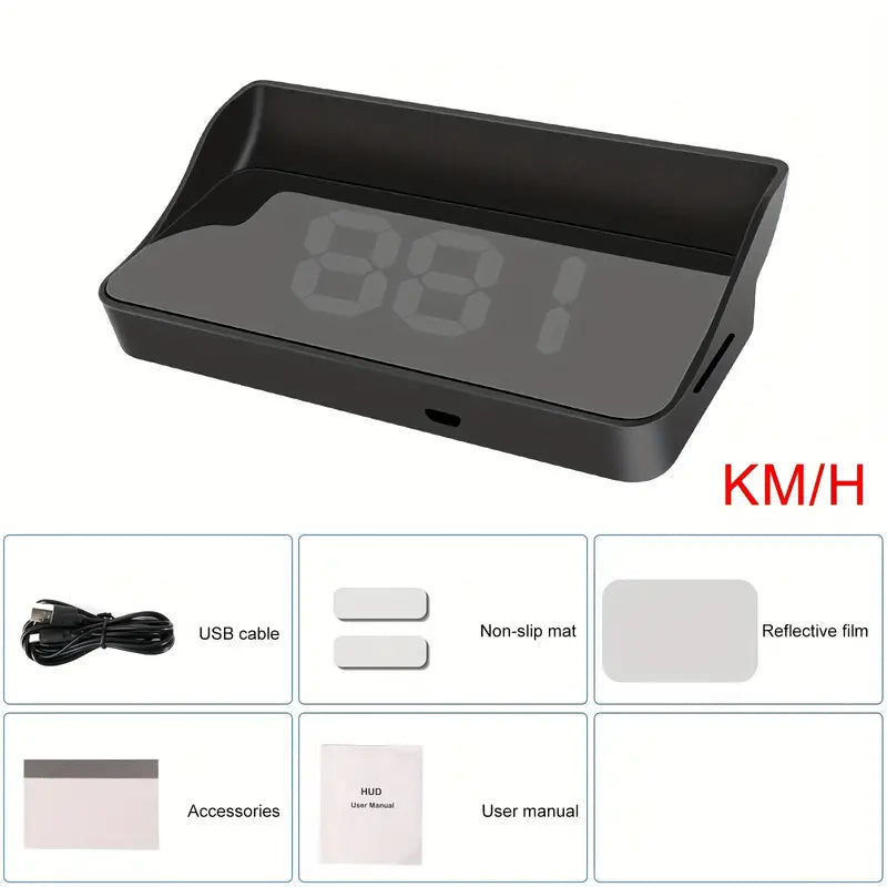 HUD Head Up Car Display - Speedometer, Vehicle Speed Multifunctional LCD Projection, Instrument Cluster MPH Or KMH