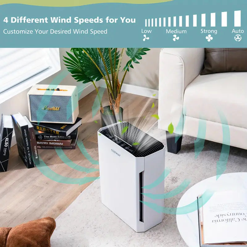 COSTWAY H13 True HEPA Air Purifier - Portable Air Cleaner With Adjustable Wind Speeds