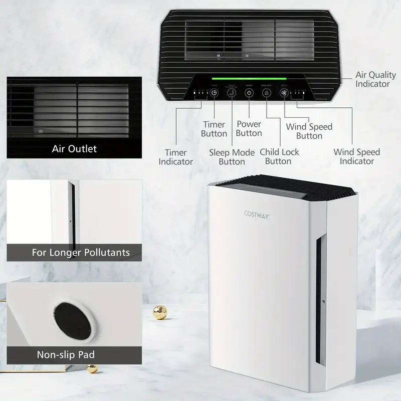 COSTWAY H13 True HEPA Air Purifier - Portable Air Cleaner With Adjustable Wind Speeds