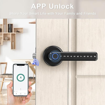 IRONZON Fingerprint Smart Door Lock - With App/Code/Backup Key/Fingerprint Smart Door Knob Keyless Entry Door Lock With Handle For Home Hotel Office Apartment Bedroom Silver