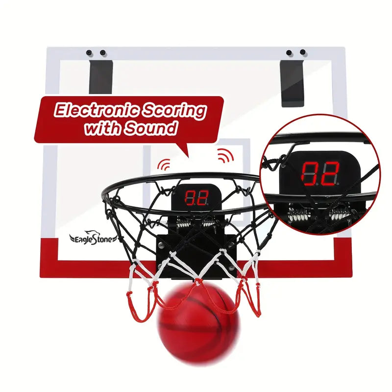 EagleStone Mini Basketball Hoop Set - Over-The-Door Basketball Hoop With Electronic Scoreboard, Includes 4 Balls, Wall-Mounted Basketball Hoop For Boys, Perfect Birthday Gift For Youngsters