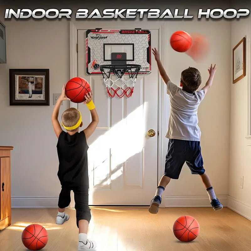 EagleStone Mini Basketball Hoop Set - Over-The-Door Basketball Hoop With Electronic Scoreboard, Includes 4 Balls, Wall-Mounted Basketball Hoop For Boys, Perfect Birthday Gift For Youngsters