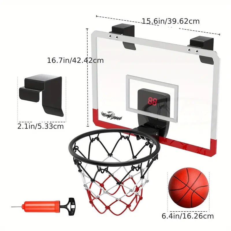 EagleStone Mini Basketball Hoop Set - Over-The-Door Basketball Hoop With Electronic Scoreboard, Includes 4 Balls, Wall-Mounted Basketball Hoop For Boys, Perfect Birthday Gift For Youngsters