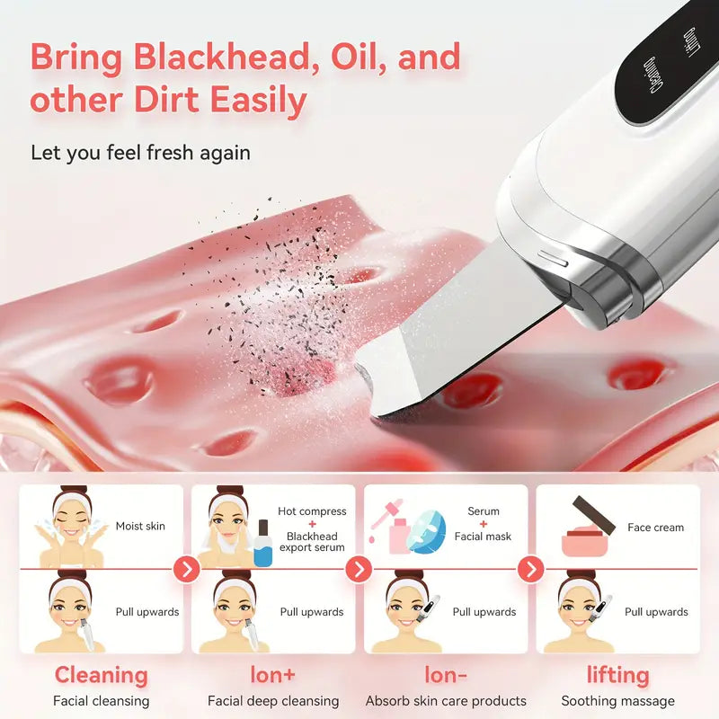 Ultrasonic Facial Skin Scrubber - Face Wash Facial Scraper Skin Spatula, Pore Cleaning Spatula, 4 Modes Skin Scraper Cleaner, Facial Pore Scraper, Facial Scraper Cleaner Electric Pore Cleaning Spatula With USB Charger, Holiday Gift For Women