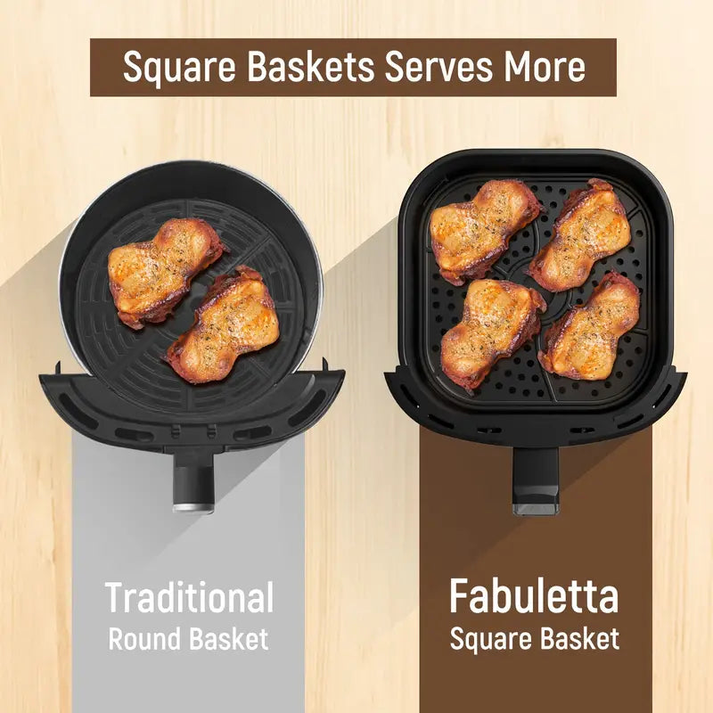 FABULETTA Air Fryer 4.2Qt - 9 Customizable Smart Cooking Programs, Shake Reminder, 450°F Digital Airfryer, Tempered Glass Display, Nonstick & Dishwasher-Safe Basket