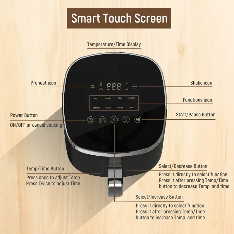 FABULETTA Air Fryer 4.2Qt - 9 Customizable Smart Cooking Programs, Shake Reminder, 450°F Digital Airfryer, Tempered Glass Display, Nonstick & Dishwasher-Safe Basket