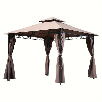 Pop Up Gazebo with Curtain 10'x 10' - One Person Set Up Outdoor Canopy Tent, Tent Shelter Vented For Patio, Backyard Or Outdoor