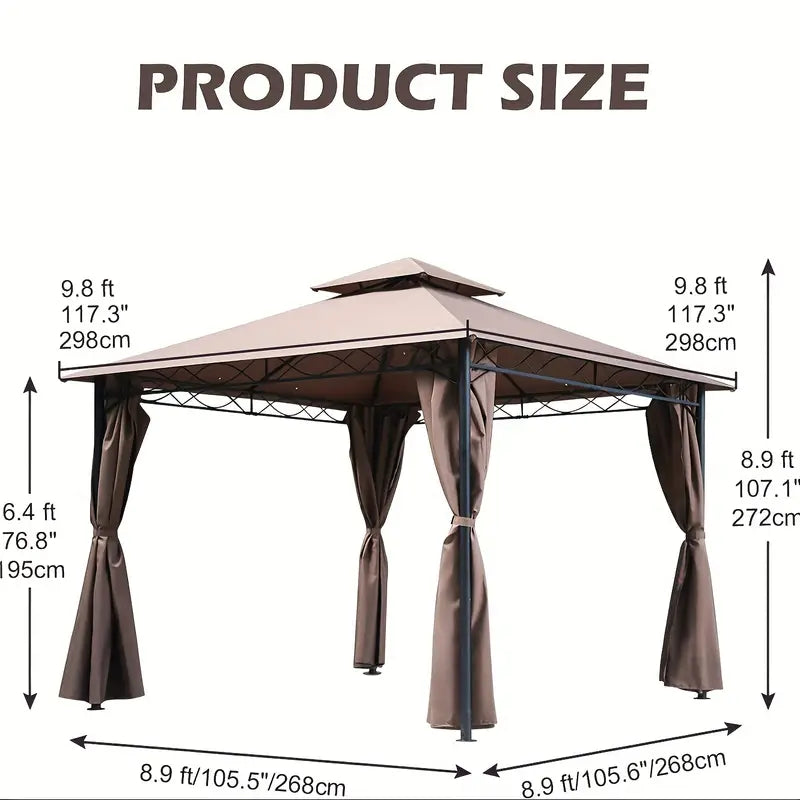 Pop Up Gazebo with Curtain 10'x 10' - One Person Set Up Outdoor Canopy Tent, Tent Shelter Vented For Patio, Backyard Or Outdoor