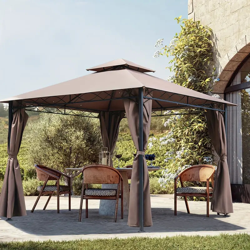 Pop Up Gazebo with Curtain 10'x 10' - One Person Set Up Outdoor Canopy Tent, Tent Shelter Vented For Patio, Backyard Or Outdoor