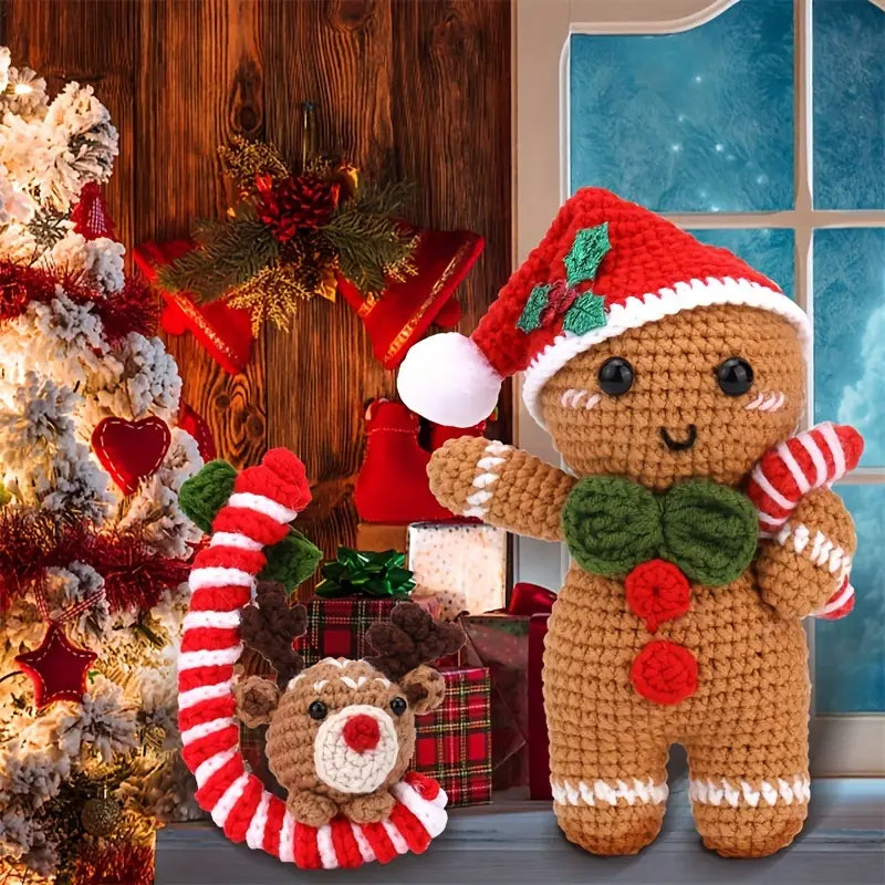 Gingerbread Man Crochet Kit For Beginners - Christmas Crochet Kits For Adults Beginners, Complete Craft Kit Crochet Starters Kit With Step-By-Step Video Tutorials