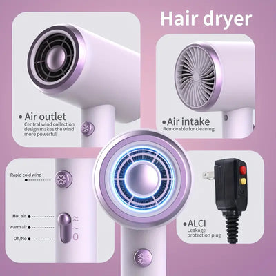 Professional Ionic Hair Dryer - Fast Drying Low Noise Blow Dryer With 1 Concentrator Nozzle 1 Diffuser Attachments For Home Salon Travel, Lightweight And Quiet, Holiday Gift