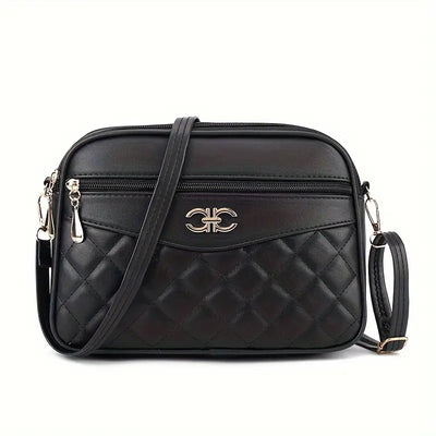 Elegant Quilted Crossbody Shoulder Bag - Women's Casual Solid Color Handbag, With Adjustable Strap