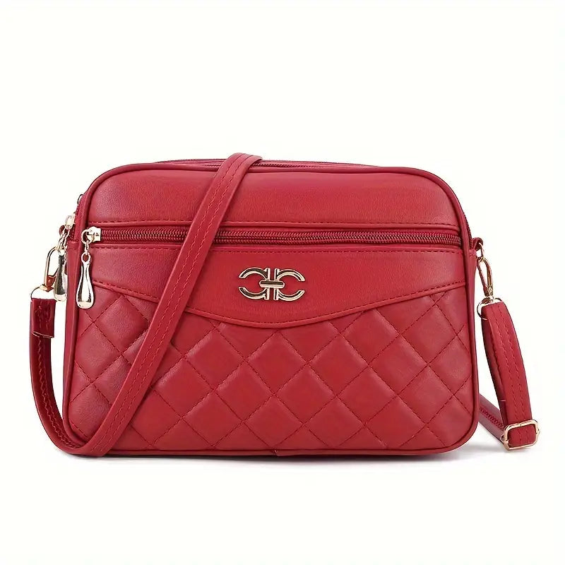 Elegant Quilted Crossbody Shoulder Bag - Women's Casual Solid Color Handbag, With Adjustable Strap