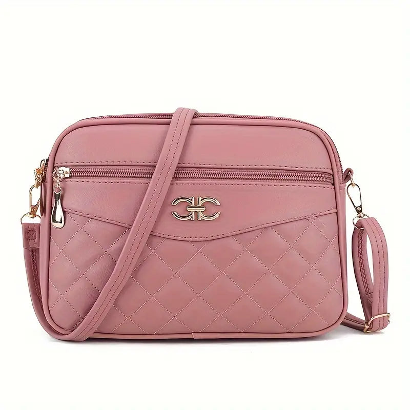 Elegant Quilted Crossbody Shoulder Bag - Women's Casual Solid Color Handbag, With Adjustable Strap