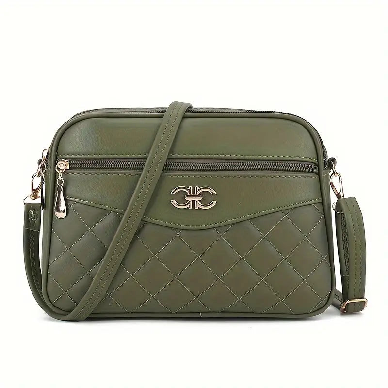 Elegant Quilted Crossbody Shoulder Bag - Women's Casual Solid Color Handbag, With Adjustable Strap