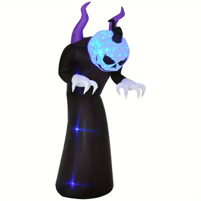 7ft Inflatable Halloween Ghost With Horns - Blow-Up Outdoor LED Yard Display With Flame Effect For Garden, Lawn, Yard, Party, Holiday