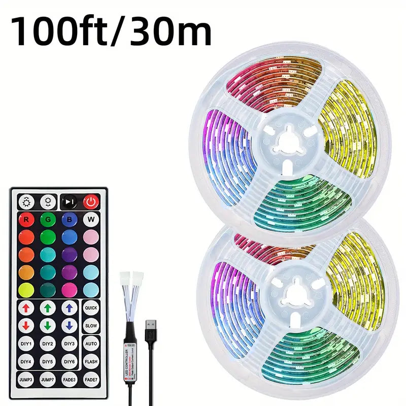 LED Strip Lights - 16ft-100ft With IR 44Key Remote, Can Crop, Flexible Use, Adjustable Color Flashing Speed, 6 DIY Modes, Easy To Install, Bedroom Room, Ceiling, Party Atmosphere Lights, Festive Atmosphere Lights