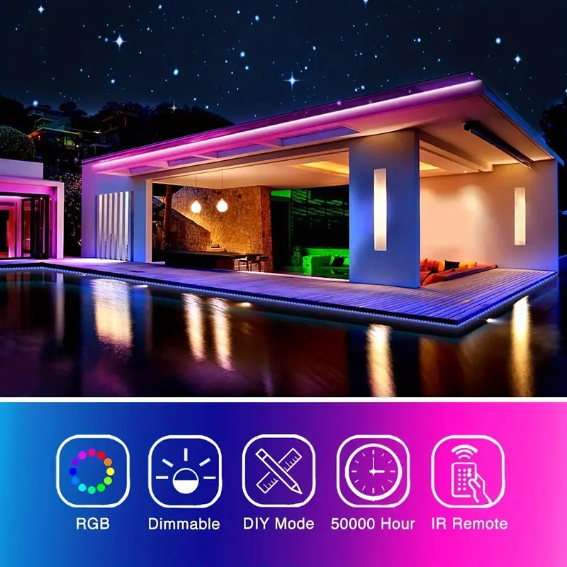 LED Strip Lights - 16ft-100ft With IR 44Key Remote, Can Crop, Flexible Use, Adjustable Color Flashing Speed, 6 DIY Modes, Easy To Install, Bedroom Room, Ceiling, Party Atmosphere Lights, Festive Atmosphere Lights