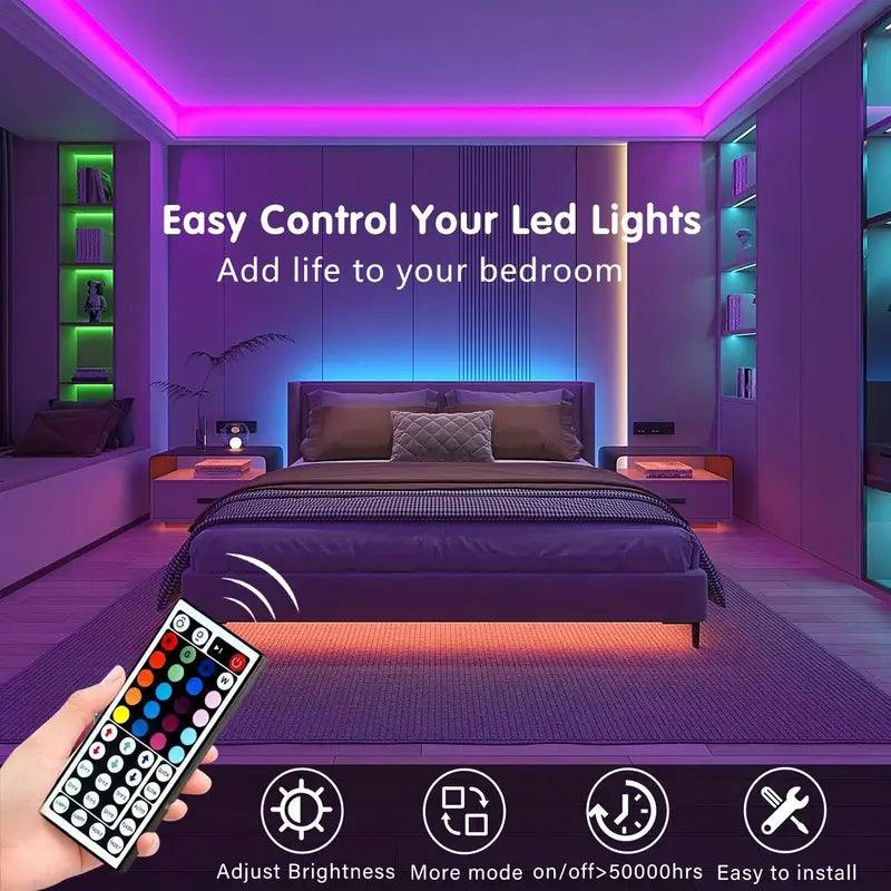 LED Strip Lights - 16ft-100ft With IR 44Key Remote, Can Crop, Flexible Use, Adjustable Color Flashing Speed, 6 DIY Modes, Easy To Install, Bedroom Room, Ceiling, Party Atmosphere Lights, Festive Atmosphere Lights